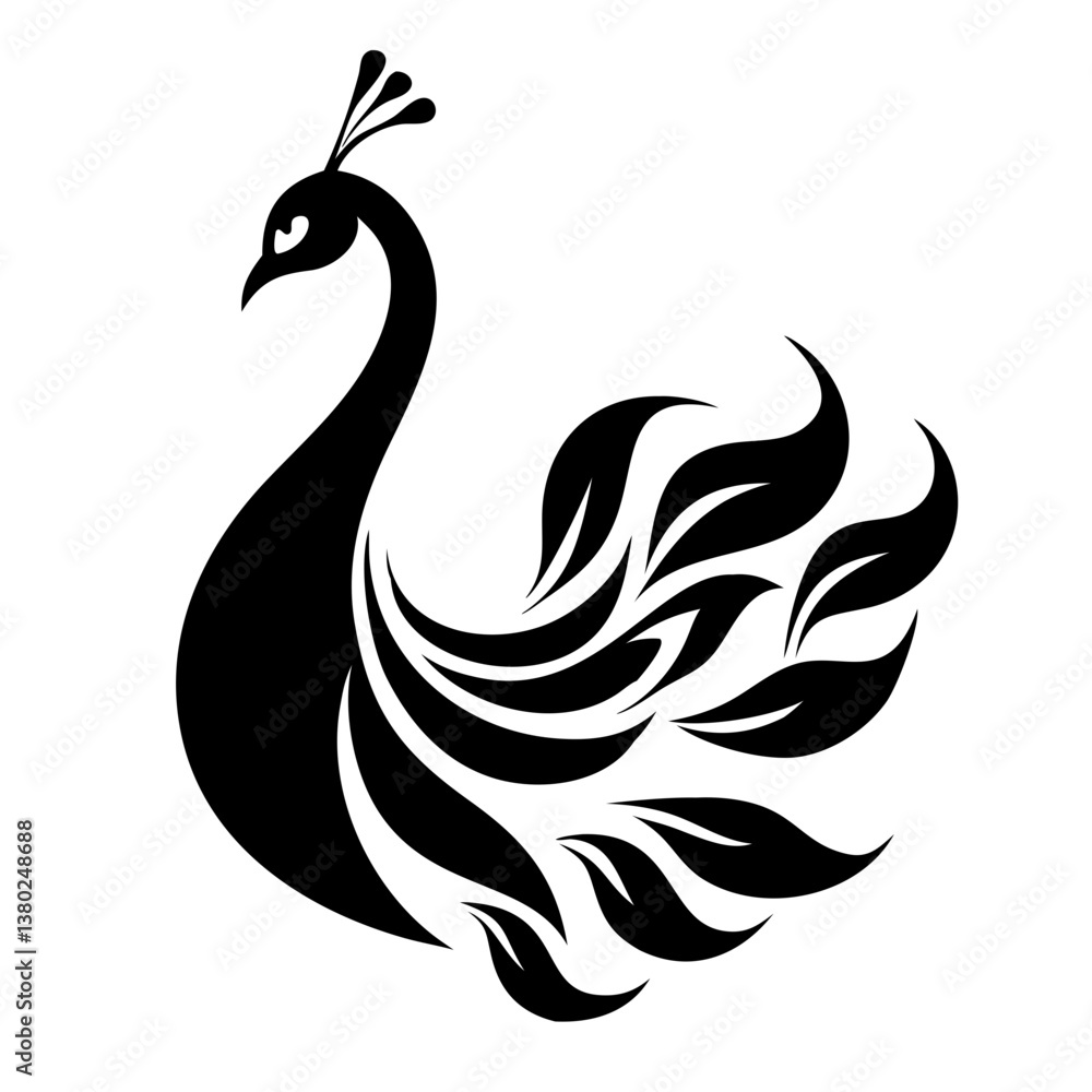 Fototapeta premium Peacock silhouette isolated on a white background.