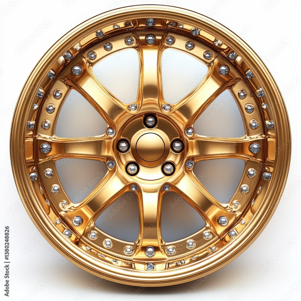 Obraz premium Gold Multi-Piece Wheel on White Background