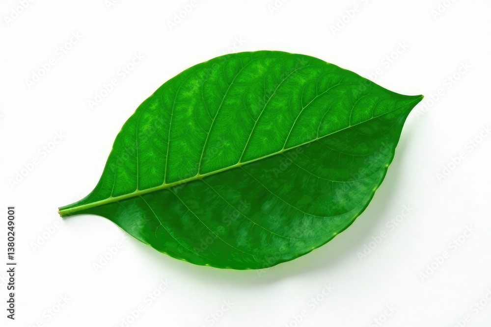 Obraz premium Single large leaf isolated on white background with subtle veins, leaf, botanical