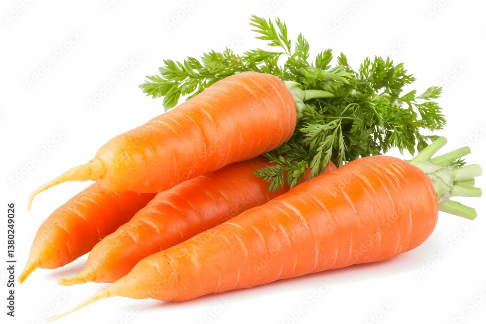 Fresh carrots with green tops, isolated on white background; healthy food ingredient Fresh carrots with green tops, isolated on white background; healthy food ingredient
