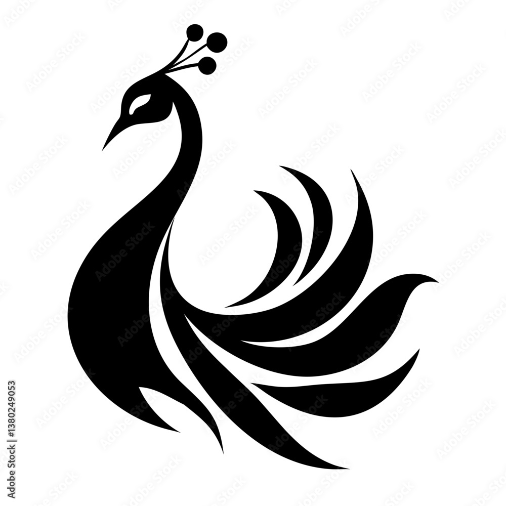 Fototapeta premium Peacock silhouette isolated on a white background.