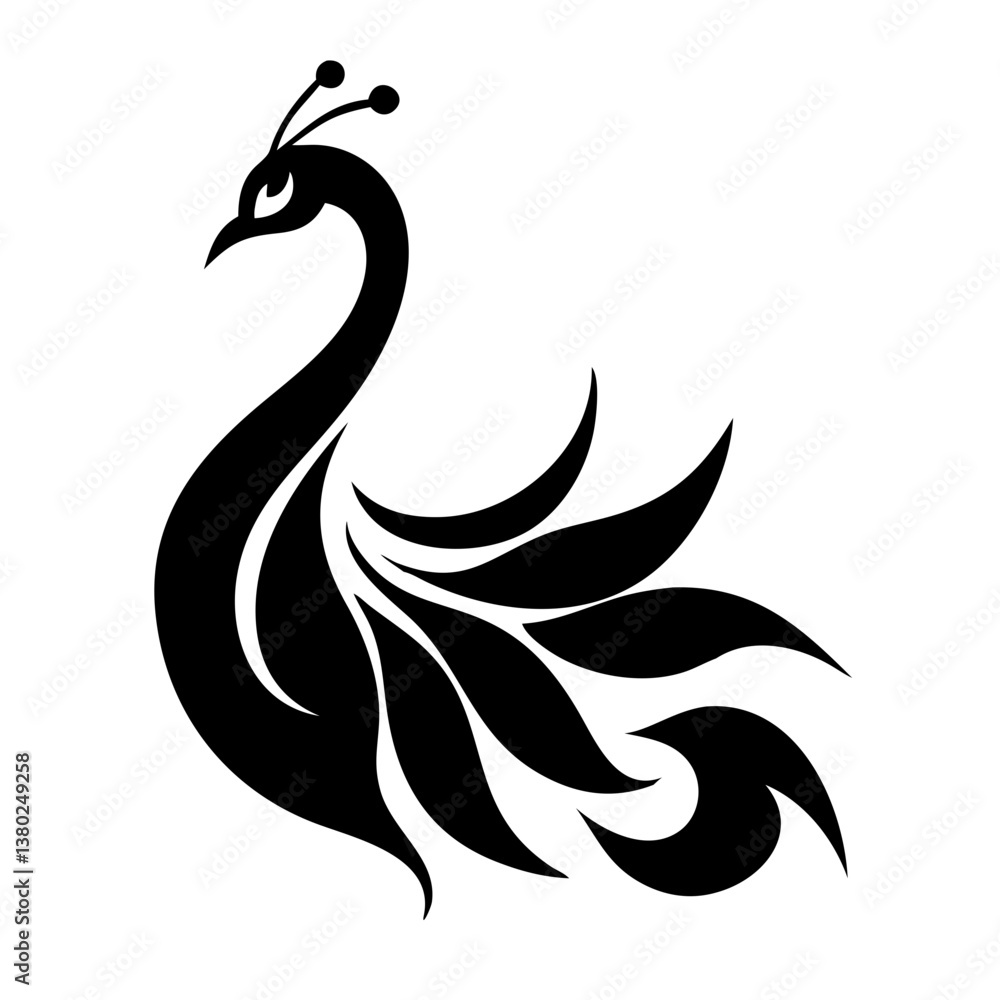 Fototapeta premium Peacock silhouette isolated on a white background.