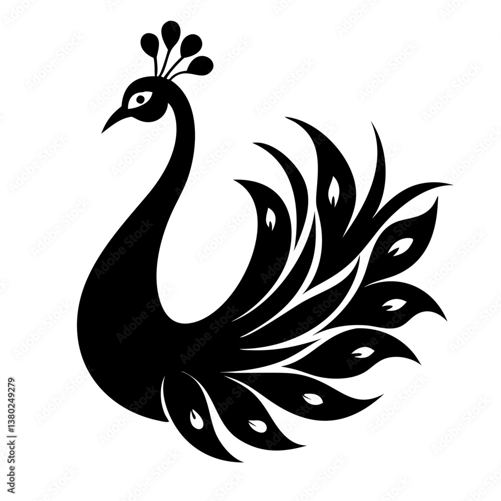 Fototapeta premium Peacock silhouette isolated on a white background.