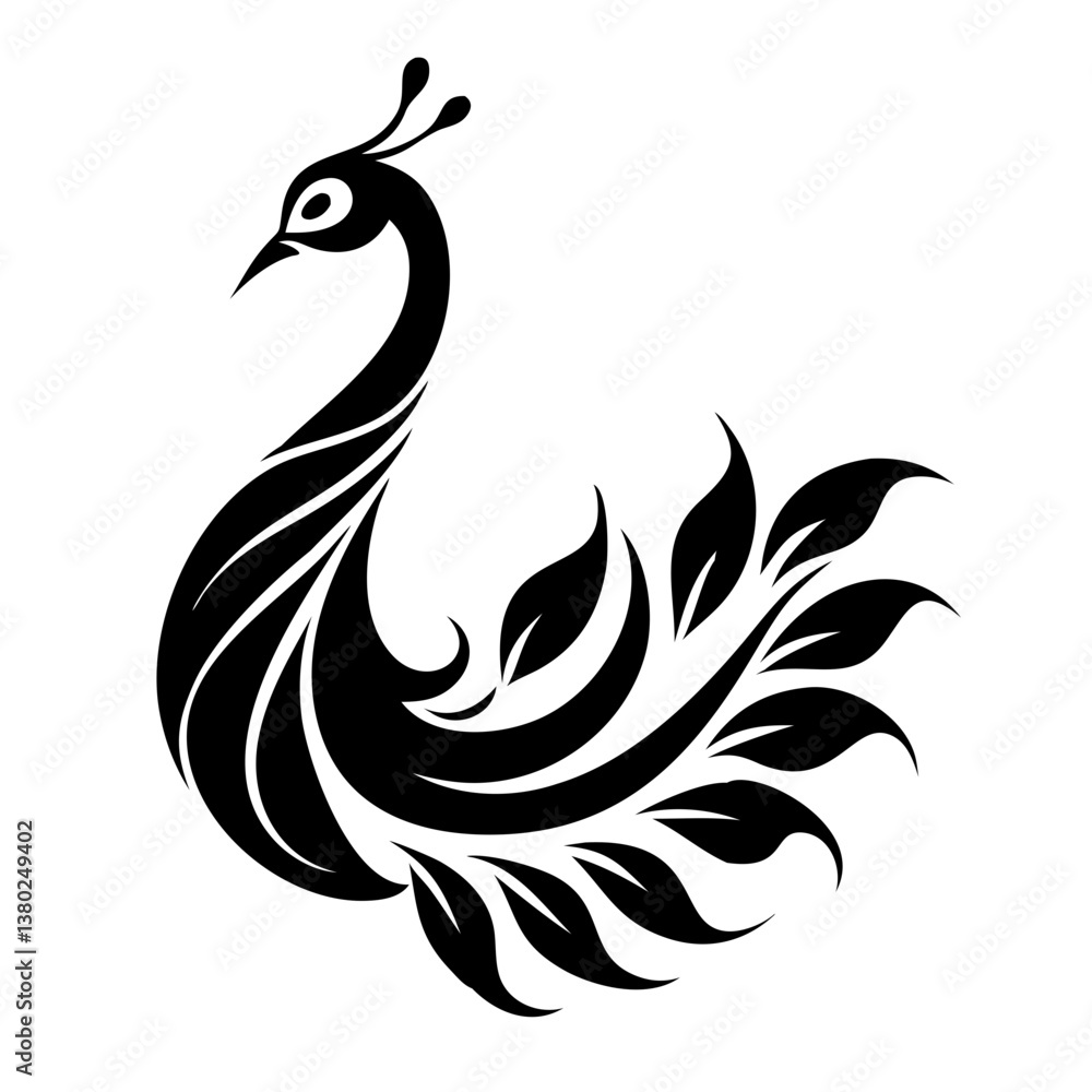 Fototapeta premium Peacock silhouette isolated on a white background.