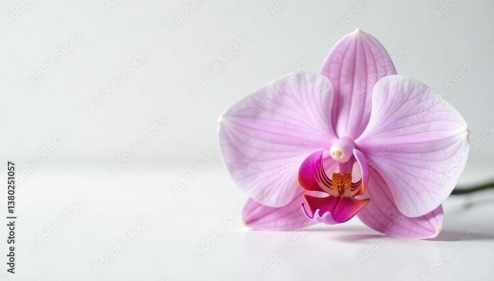 Obraz premium Single orchid flower placed against a clean white surface, white background, color