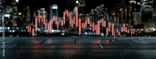 Wallpaper Mural Vibrant candlestick lines highlight fluctuating stock market trends, contrasted with an abstract, illuminated cityscape in the night Torontodigital.ca