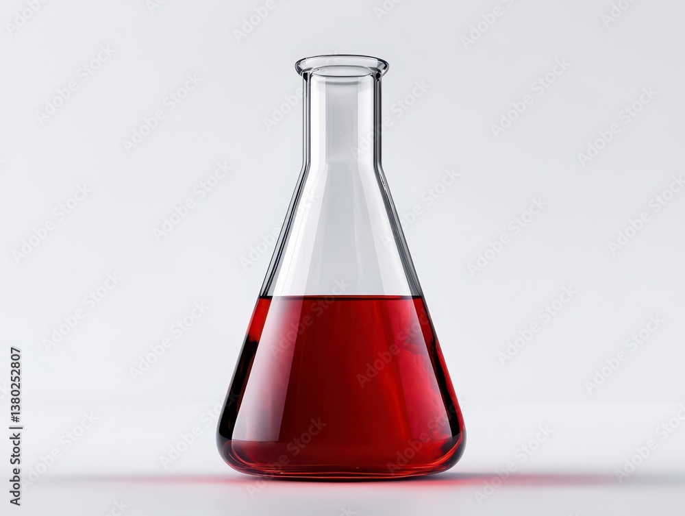 A conical flask with cell culture medium 3D illustration isolated on white background. Clear flask holding liquid. A conical flask with cell culture medium 3D illustration isolated on white background. Clear flask holding liquid.