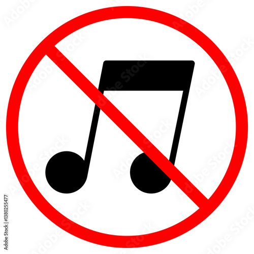 No Music Sign with Black Note in Red Circle Illustration