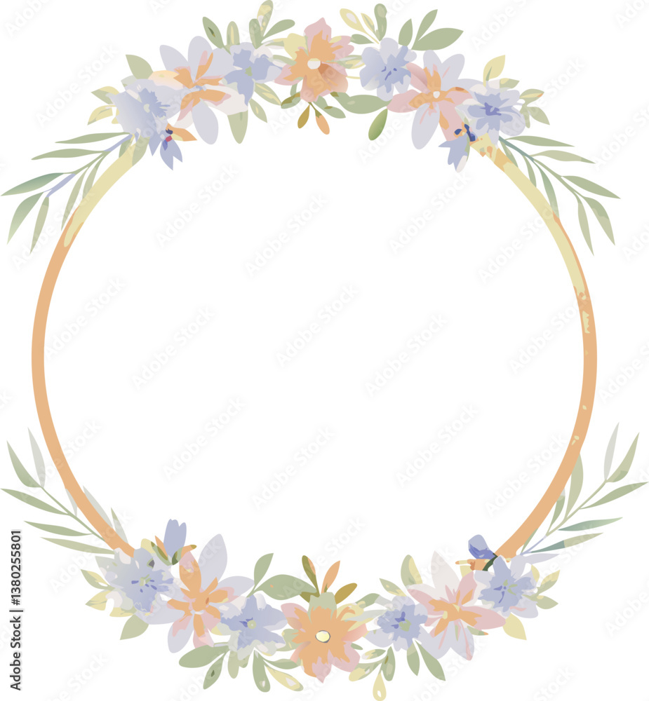 Pastel Floral Wreath Frame Spring Botanical Circle Design Pastel Floral Wreath Frame Spring Botanical Circle Design