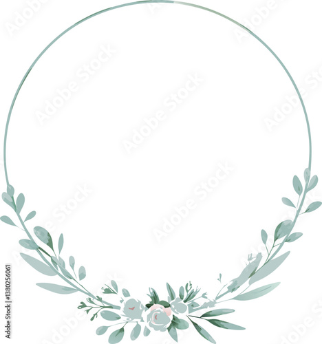 Elegant Circular Floral Frame, Greenery Wreath, Wedding Invitation Design