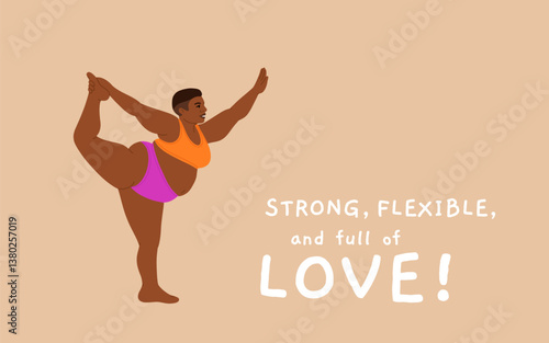 Plus size Girls Practice Yoga With Confidence And Strength, Embracing Body And Its Capabilities, Dispelling Stereotypes Of Physical Fitness And Beauty Standards. Cartoon People Vector Illustration