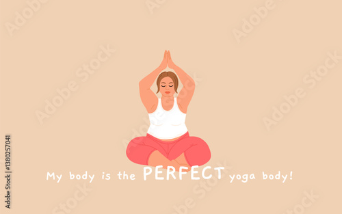 Plus size Girls Practice Yoga With Confidence And Strength, Embracing Body And Its Capabilities, Dispelling Stereotypes Of Physical Fitness And Beauty Standards. Cartoon People Vector Illustration