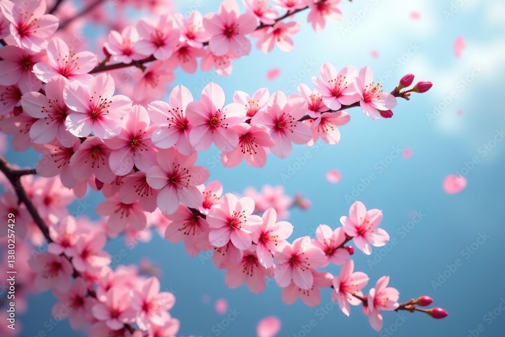 Vibrant sakura blossoms, full bloom cascading pattern, branch, cherry Vibrant sakura blossoms, full bloom cascading pattern, branch, cherry