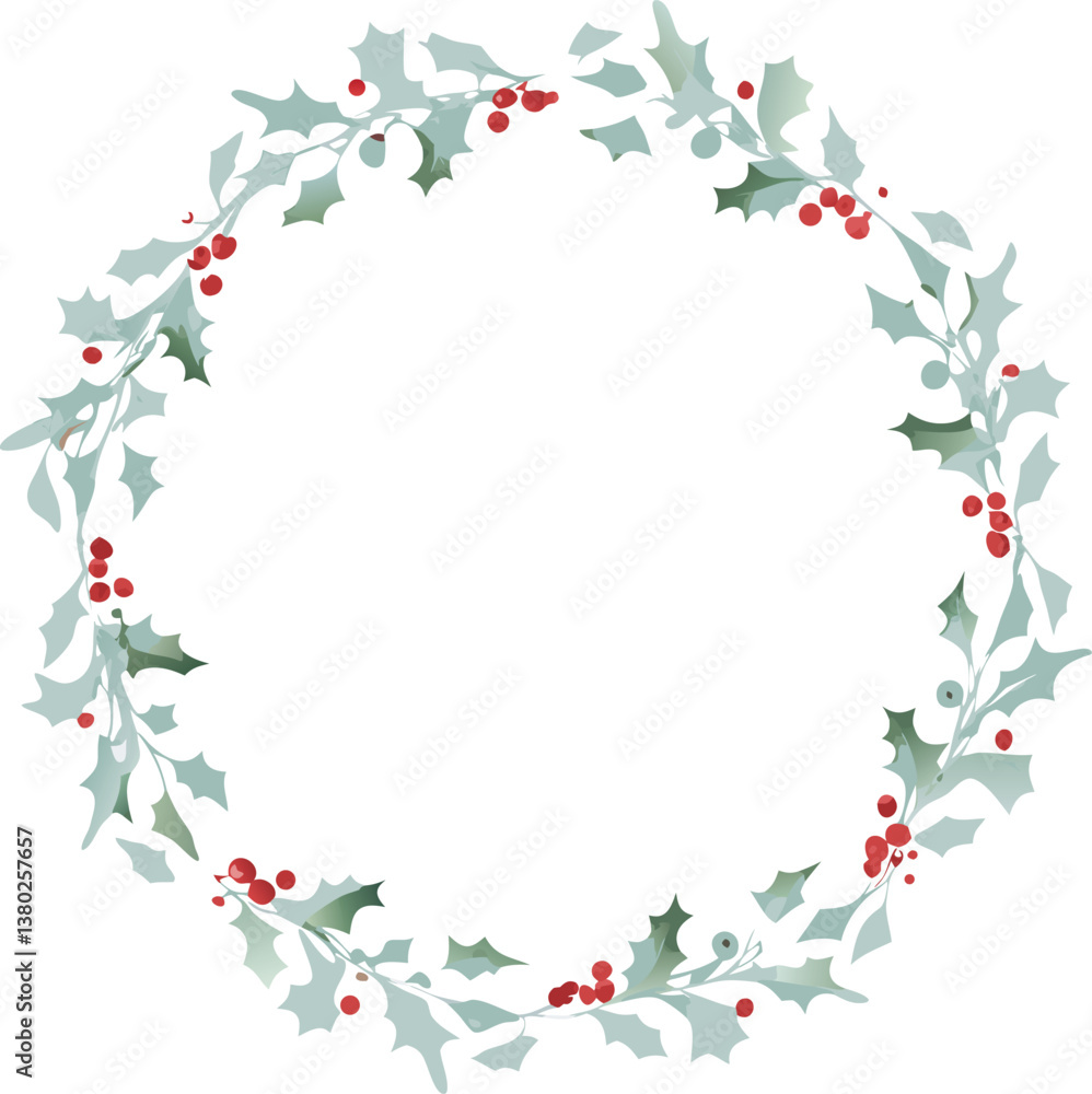 Fototapeta premium Elegant Christmas Holly Wreath, Festive Winter Design, Circular Frame