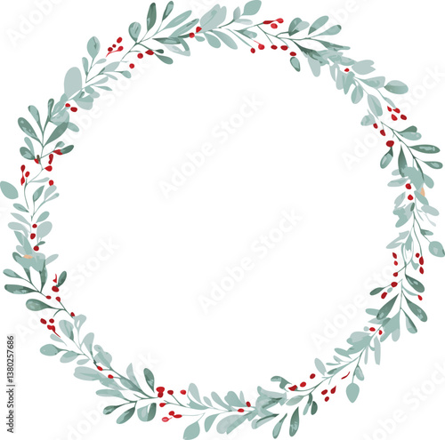 Elegant Greenery Wreath with Red Berries Circular Frame Design