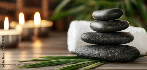 Crystal clear capture of a spa treatment hot stone massage aromatic candles . Serene spa moment peaceful massage image wellness
