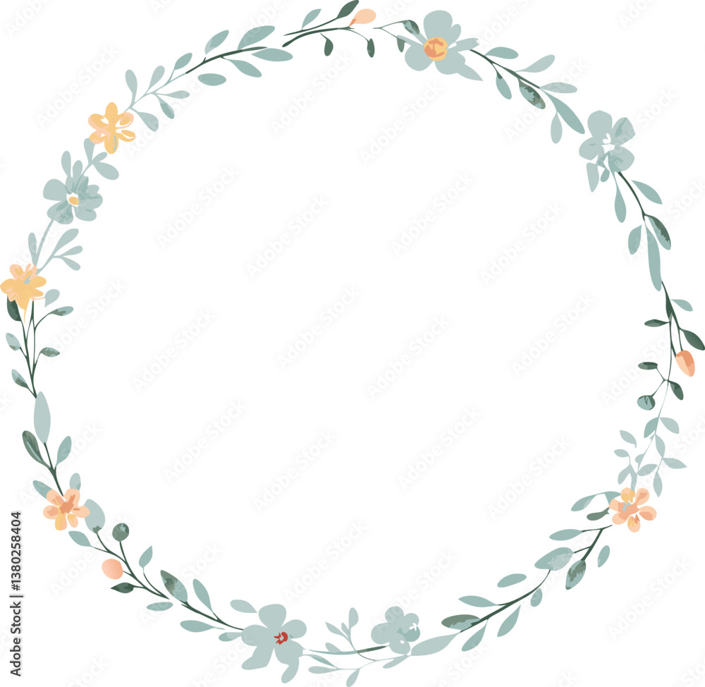 Fototapeta premium Elegant Floral Wreath Frame, Pastel Colors, Spring Flowers, Wedding Invitation Design