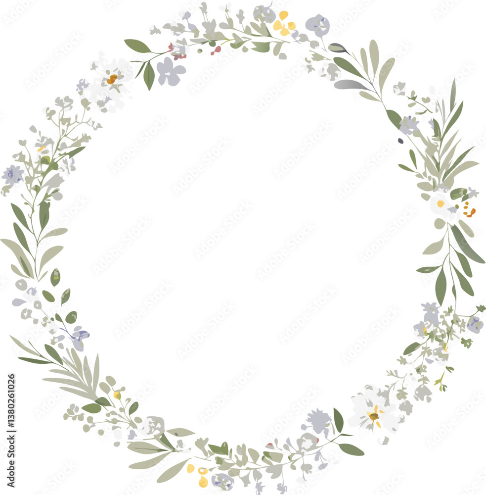 Elegant Floral Wreath Frame Delicate Spring Flowers, Botanical Design Elegant Floral Wreath Frame Delicate Spring Flowers, Botanical Design