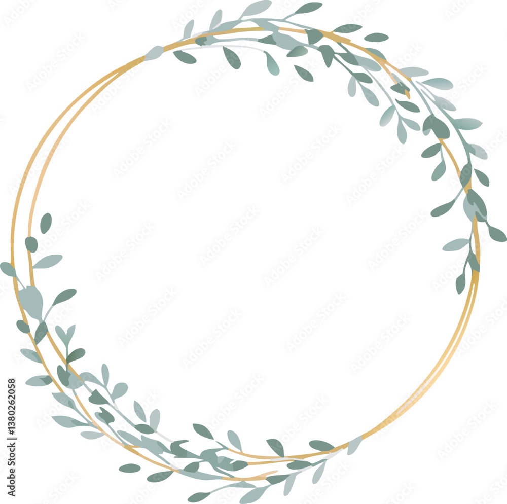 Fototapeta premium Elegant Gold Circle Floral Wreath Frame Design Element