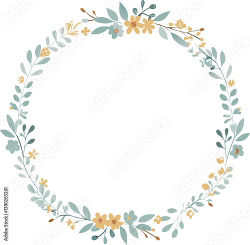 Elegant Floral Wreath Design Pastel Yellow and Blue Flowers