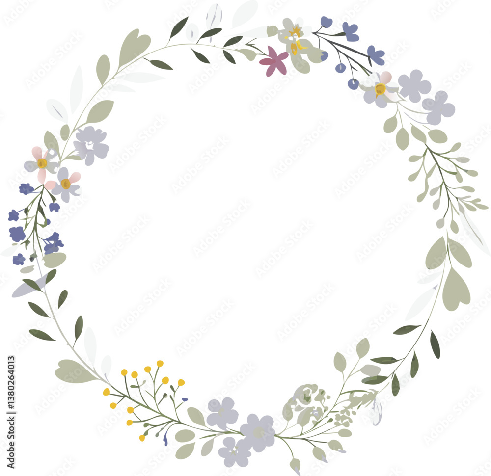 Elegant Floral Wreath Frame Delicate Spring Blossoms Circle Elegant Floral Wreath Frame Delicate Spring Blossoms Circle
