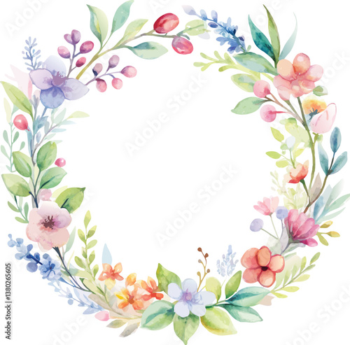 Watercolor Floral Wreath Delicate Pastel Flowers, Spring Blooms
