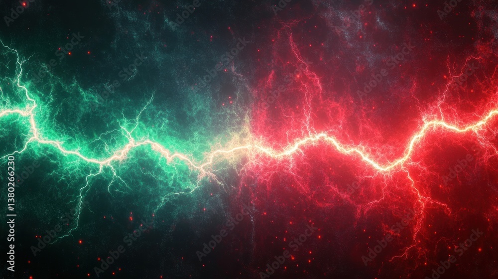 Lightning Bolt Abstract Digital Art in Red and Green Cyberpunk Style with Neon Glow Energy Waves Lightning Bolt Abstract Digital Art in Red and Green Cyberpunk Style with Neon Glow Energy Waves