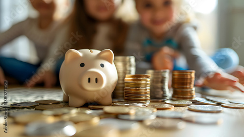 Child's Guide to Savings: Piggy Bank and Coins in Early Finance Education