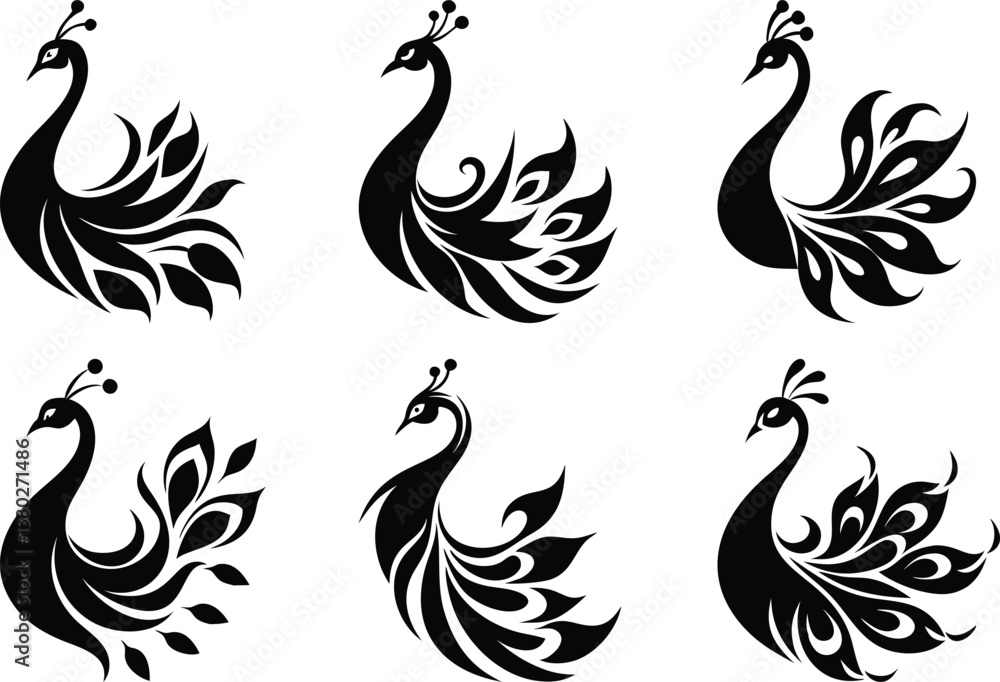 Obraz premium Peacock silhouette isolated on a white background.