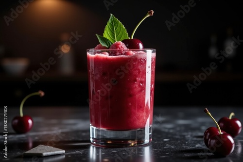 Wallpaper Mural Cherry cocktail with mint leaves against a dark background   Torontodigital.ca