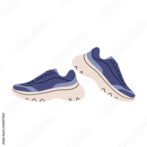 Pair of sneakers. Trendy chunky sole fashion footwear, modern casual style unisex shoes, fashionable ugly shoe model. Vector cartoon illustration