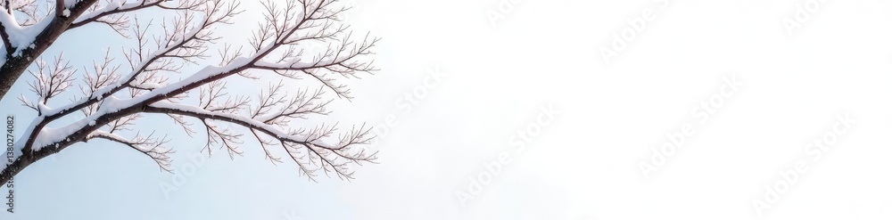 Snowy branches isolated on white background with subtle tree shadows, branches, snow, peaceful Snowy branches isolated on white background with subtle tree shadows, branches, snow, peaceful