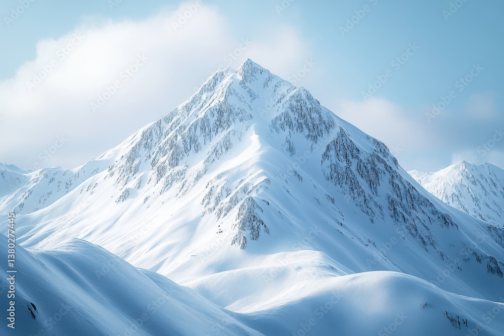 Snowy Mountain Peaks, frozen ridge and cold glacier, snow-covered texture and frosty atmosphere