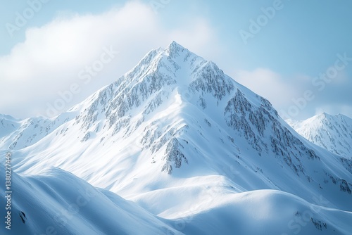Obraz na płótnie Snowy Mountain Peaks, frozen ridge and cold glacier, snow-covered texture and frosty atmosphere w salonie