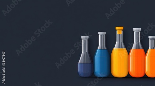 Colorful Bottles on Dark Background: A Vibrant Still Life of Glass Beverage Containers