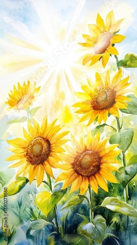 Sunlit Sunflowers Watercolor Painting.