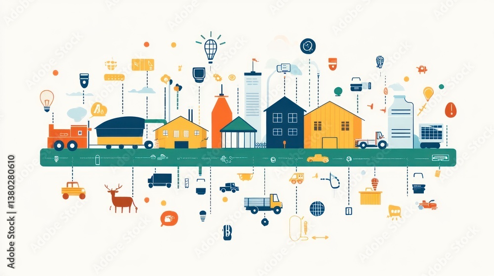 Naklejka premium Industrial Smart City, Connected Infrastructure