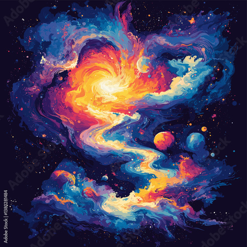 Vibrant Galaxy and Nebula with Bright Colors and Cosmic Elements