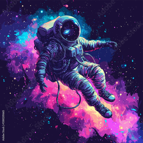 Astronaut Floating in Space Among Vibrant Nebula and Cosmic Dust