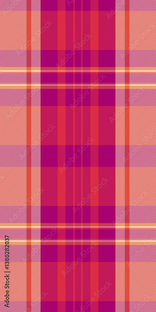 Overlayed check plaid fabric, folk seamless textile pattern. Man texture background tartan vector in orange and red colors. Overlayed check plaid fabric, folk seamless textile pattern. Man texture background tartan vector in orange and red colors.