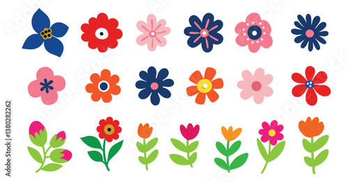 Wallpaper Mural Colorful Simple Flower Icons Set Collection on White Torontodigital.ca