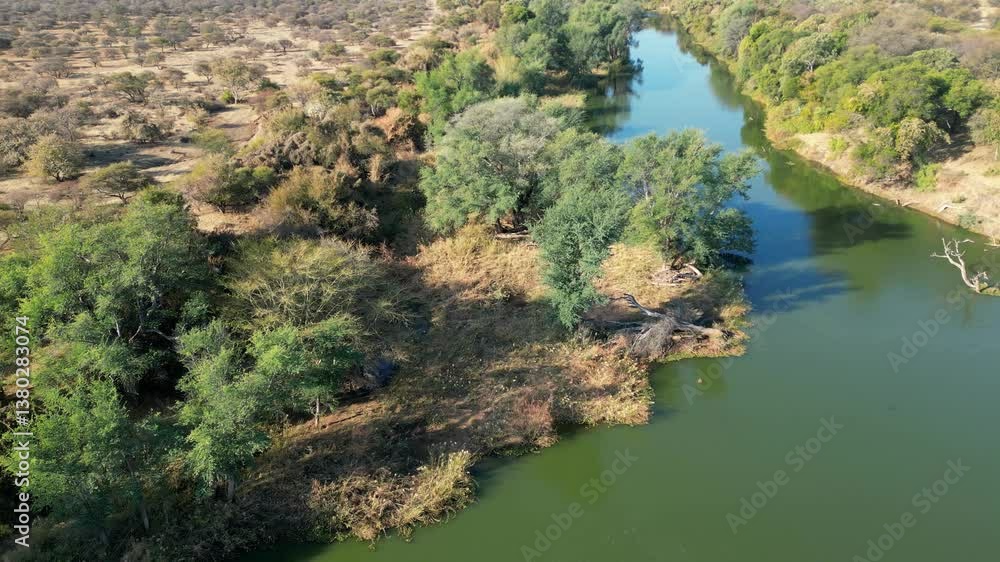 Aerial view of the Limpopo river that forms the international border between South Africa and Botswana Aerial view of the Limpopo river that forms the international border between South Africa and Botswana