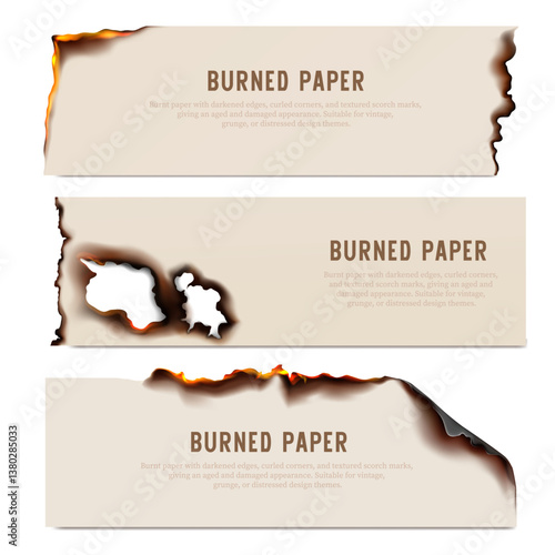 Burned paper Realistic banners horizontal Collection