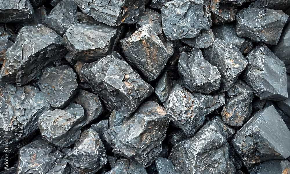 A pile of dark, textured rocks. Rough surfaces, varying sizes and shapes. Mineral composition visible A pile of dark, textured rocks. Rough surfaces, varying sizes and shapes. Mineral composition visible