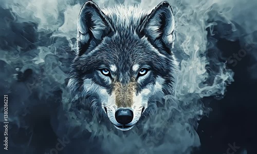 Wallpaper Mural Majestic wolf with piercing blue eyes, surrounded by misty blue smoke, radiating power and mystique in a captivating display Torontodigital.ca
