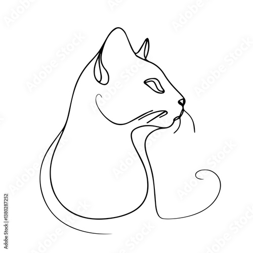 Wallpaper Mural Minimalist cat outline profile in black and white   Torontodigital.ca