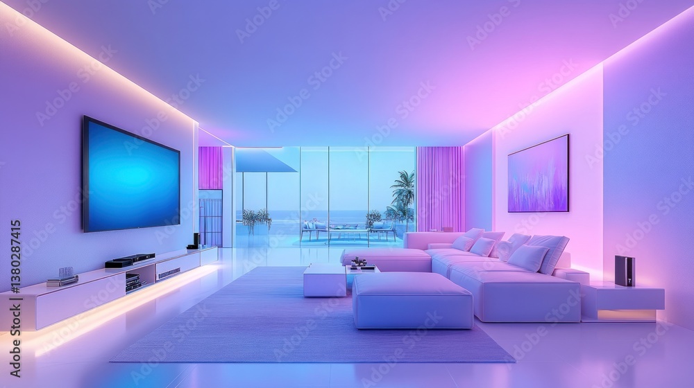 Modern Luxury Living Room with Ocean View and LED Lighting Modern Luxury Living Room with Ocean View and LED Lighting