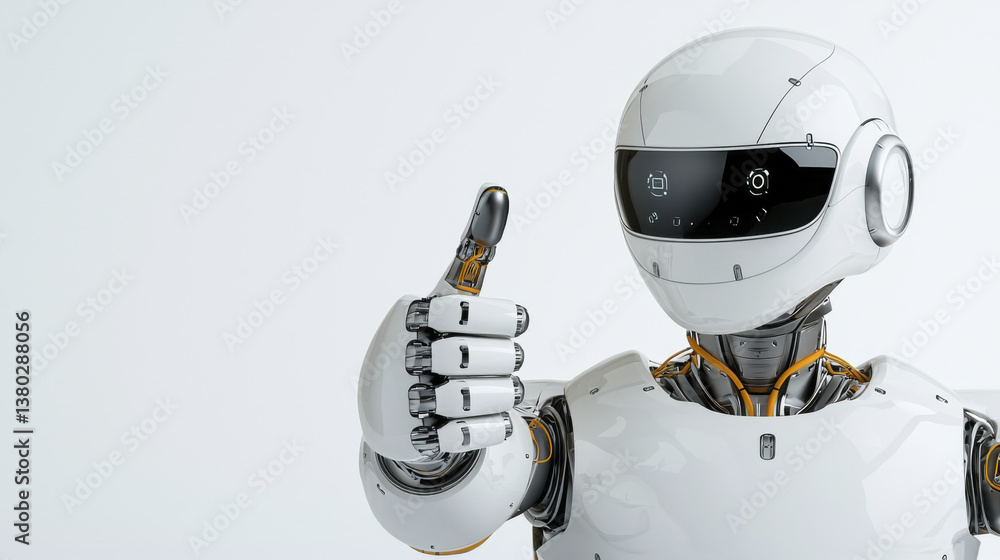 Naklejka premium futuristic robot with sleek design and thumbs up gesture, symbolizing positivity and innovation