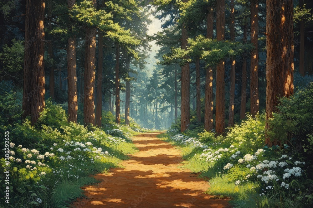 Obraz premium Cedar Tree Pathway in Serene Forest near Togakushi Shrine Nagano Japan