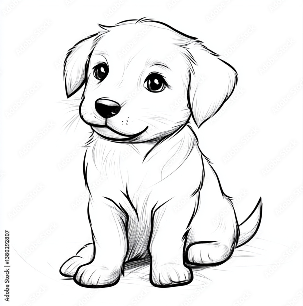 Fototapeta premium A very simple line drawing of puppy on white background